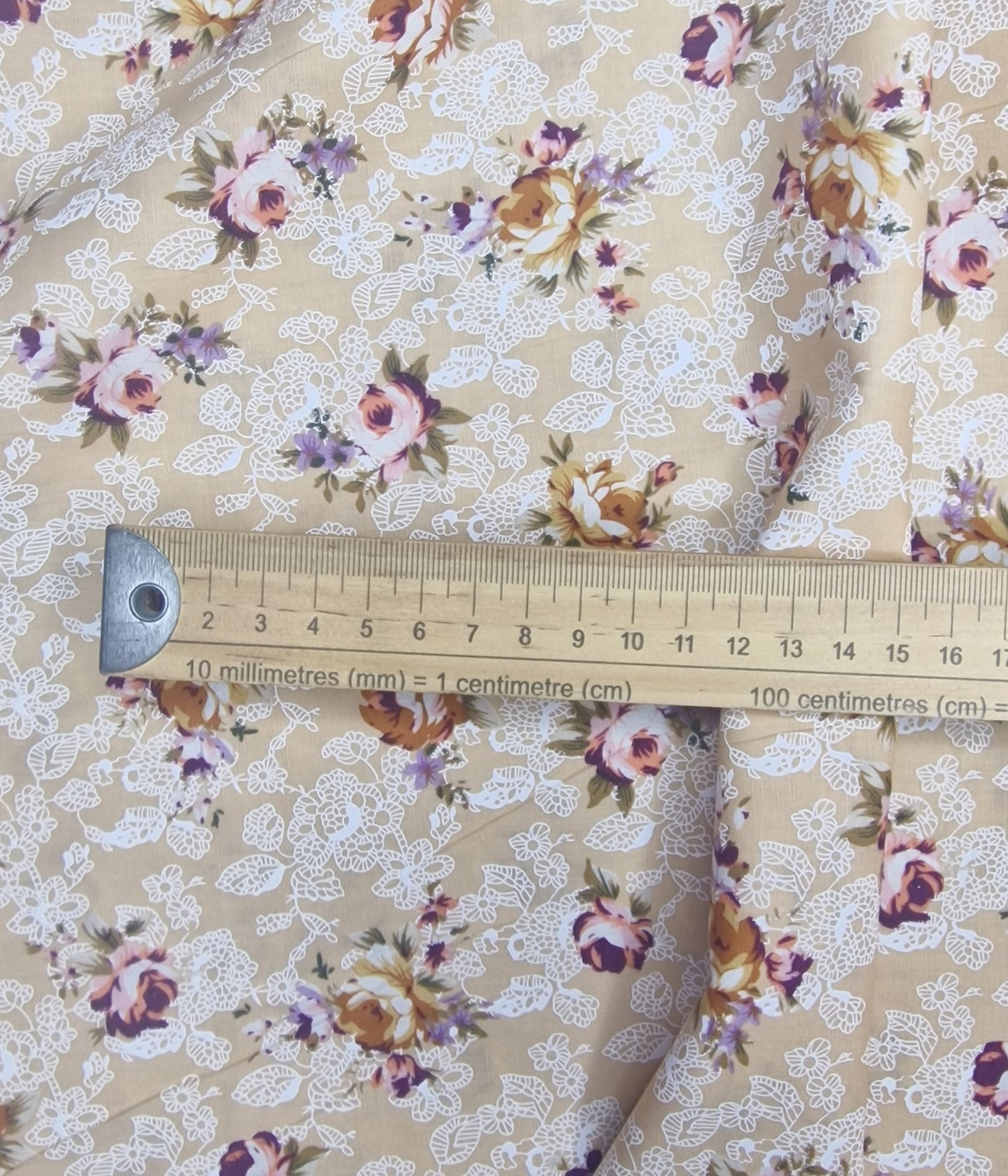 Old Rose & Lace Print 100% Cotton Poplin