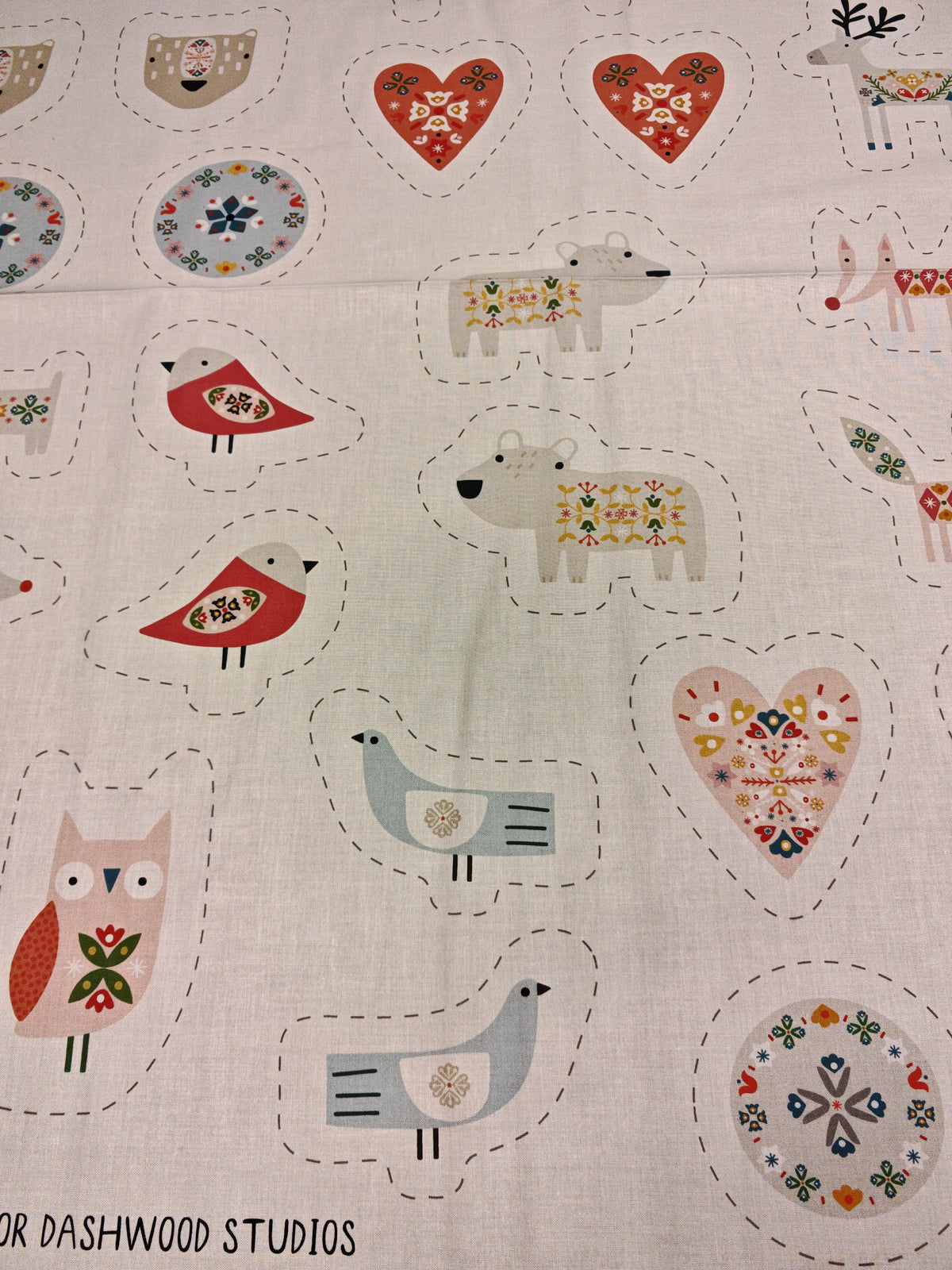 WINTER FOLK CUT & SEW CHRISTMAS ORNAMENT PANEL – SALLY PAYNE FOR DASHWOOD STUDIO – 100% COTTON – MAKES 14 ORNAMENTS