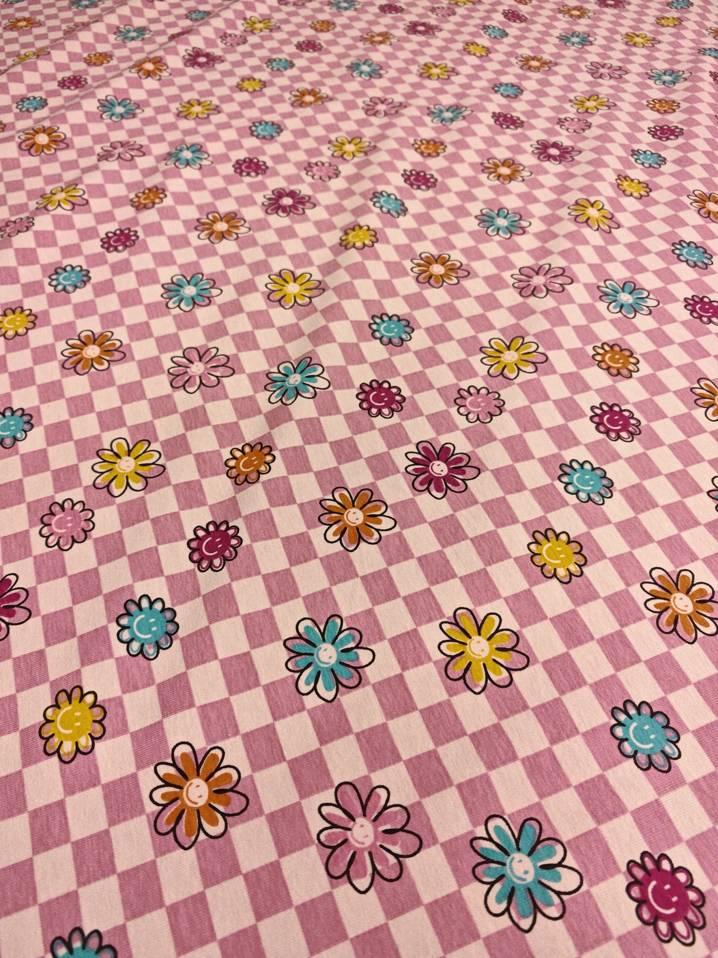 SMILEY DAISY CHECK – COTTON JERSEY STRETCH FABRIC – 145cm WIDE