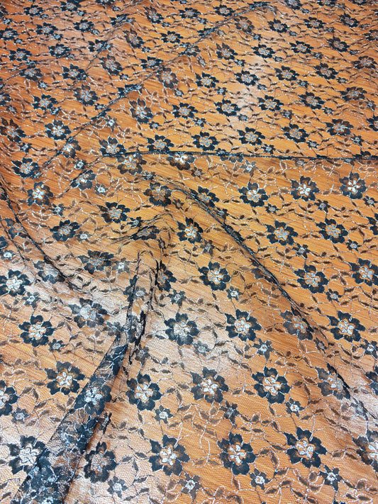 MIDNIGHT GARDEN – METALLIC FLORAL DRESS NET – 100% POLYESTER FABRIC – 111cm WIDE