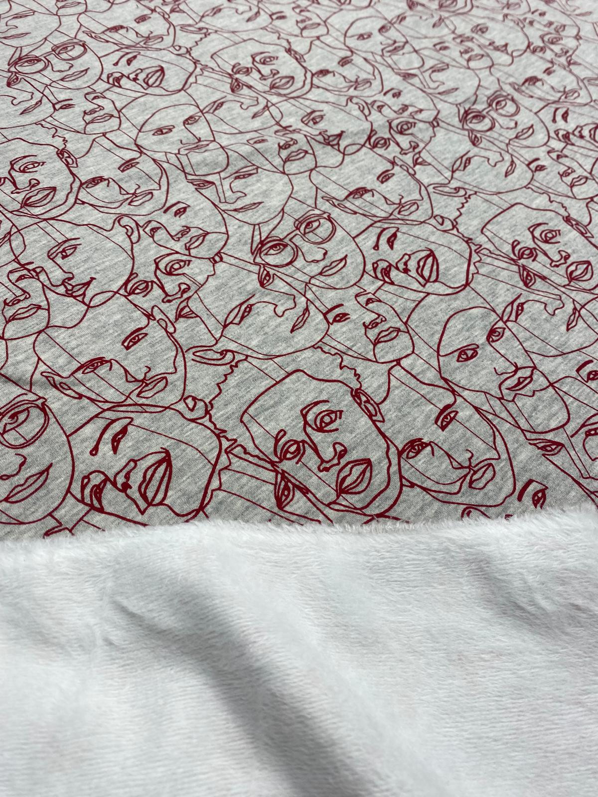 FACES IN THE CROWD – ABSTRACT PORTRAIT SWEATSHIRT FLEECE FABRIC – GREY MARL – 158cm WIDE
