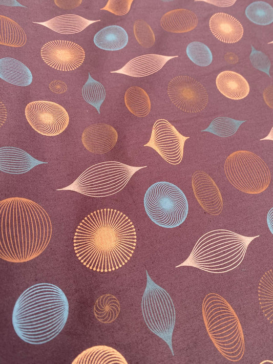 CHRISTMAS BAUBLES – CHOCOLATE GEOMETRIC PRINT – 100% COTTON FABRIC – 146cm WIDE