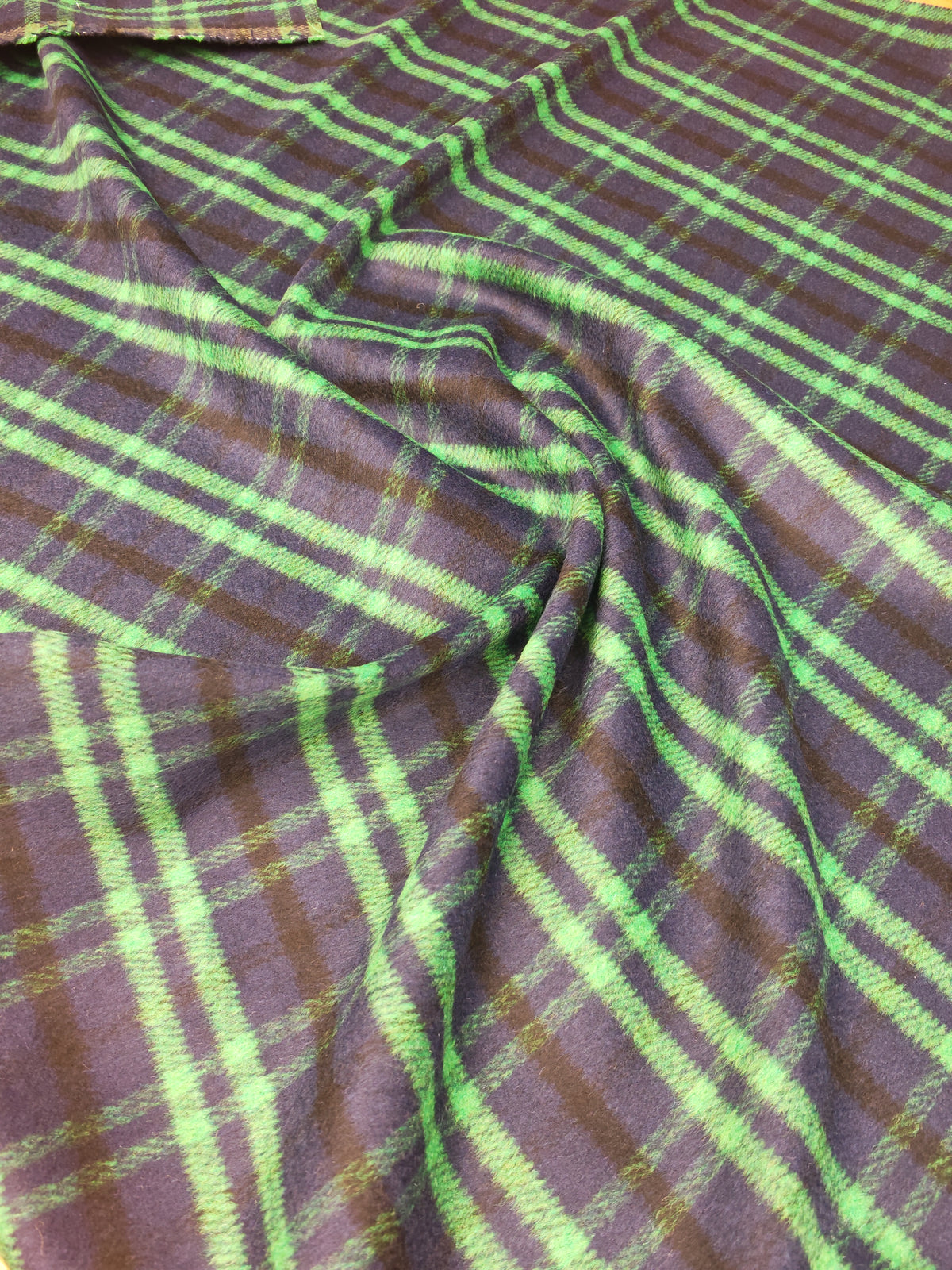 FOREST CHECK – WOOL MIX COATING FABRIC – GREEN & NAVY – 150cm WIDE