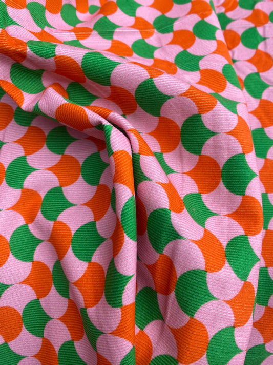RETRO POP GEOMETRIC – 100% COTTON BABY CORD FABRIC – 148cm WIDE