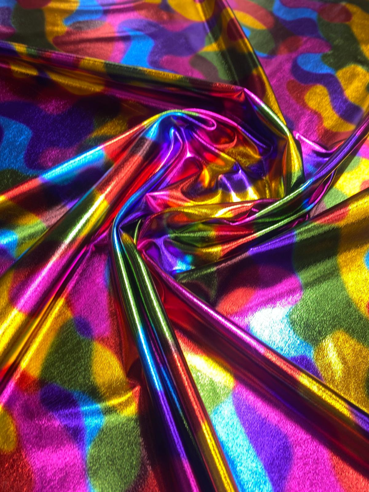 METALLIC RAINBOW SQUIGGLES – FOUR-WAY STRETCH DANCEWEAR FABRIC – 152cm WIDE