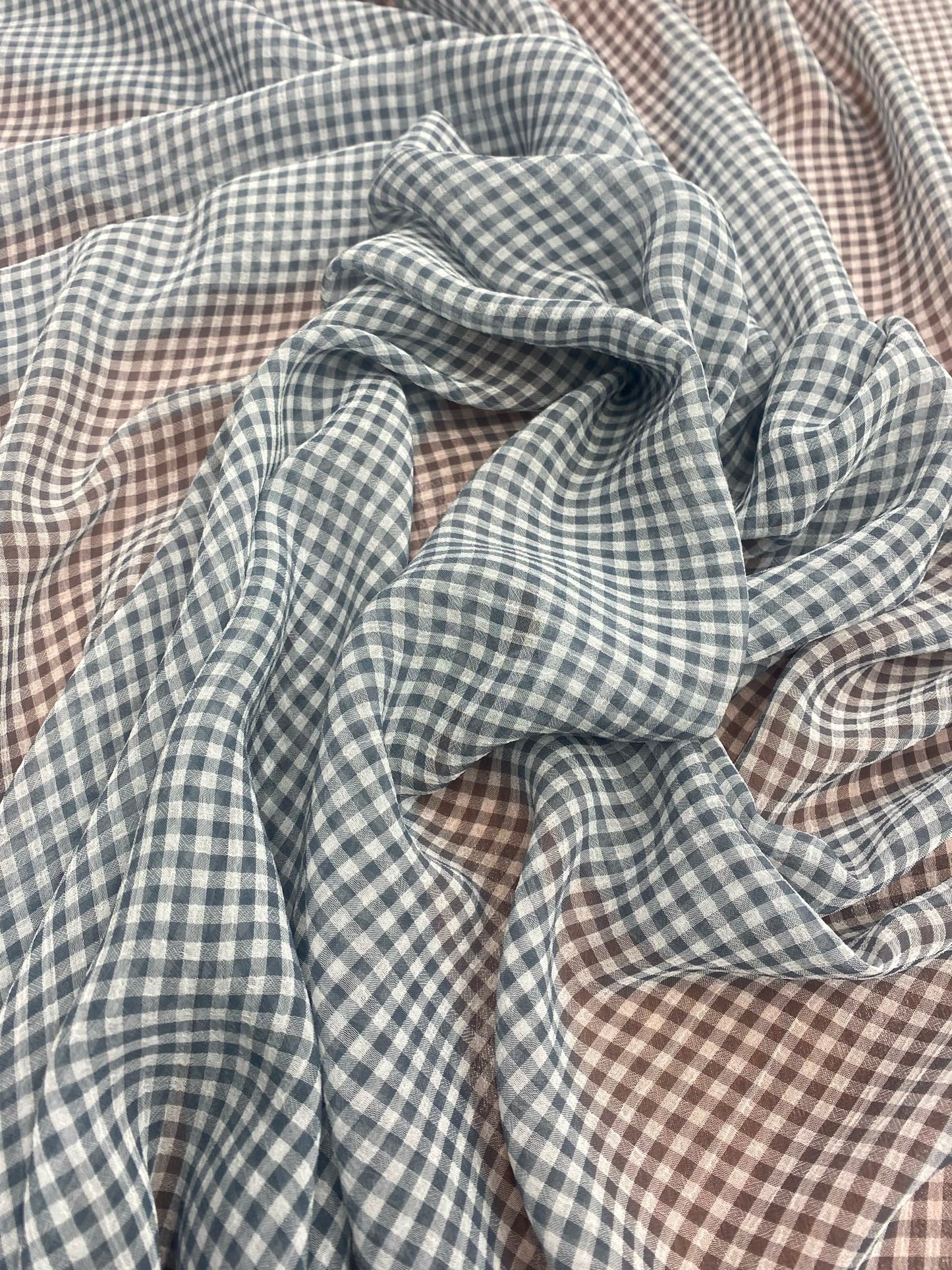COUNTRY SKIES – GINGHAM POLYESTER CHIFFON FABRIC – 155cm WIDE - 3 METRE PIECE