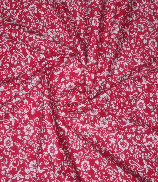 Peacock Petals Red 100% Cotton Poplin
