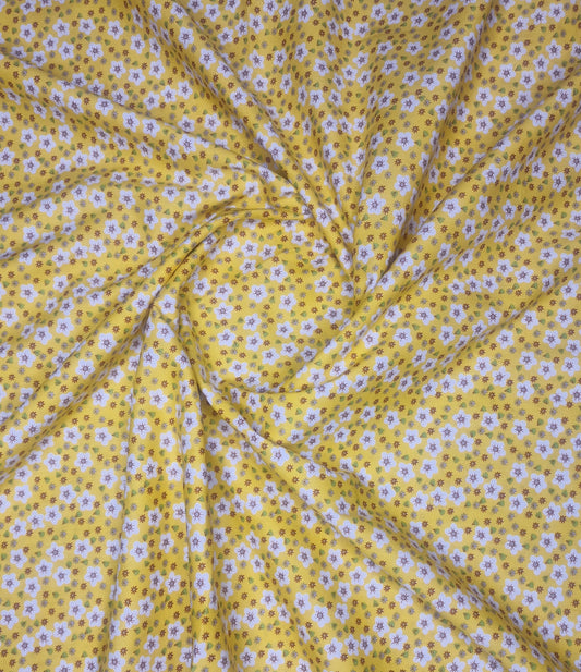 Forget me Nots Yellow 100% Cotton Poplin