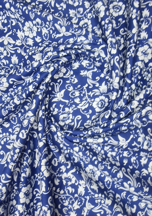 Peacock Petals Blue 100% Cotton Poplin