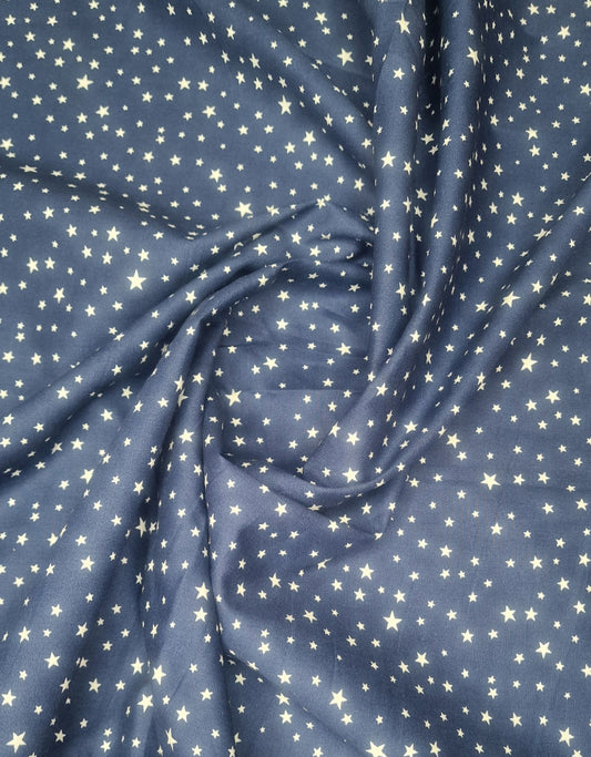 Stars Navy Blue 100% Cotton Poplin