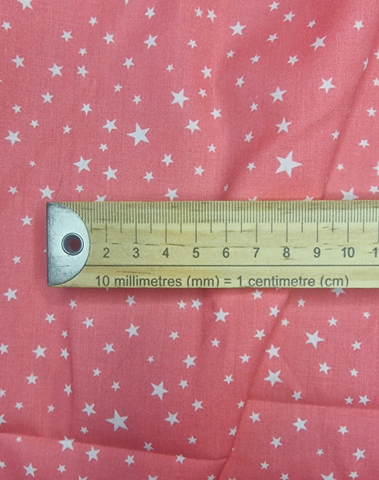 Stars Salmon Pink 100% Cotton Poplin