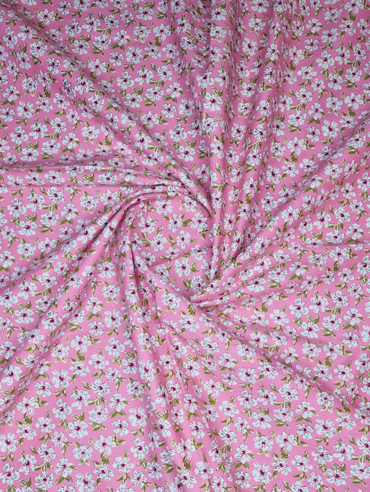 Daisy Pink Print 100% Cotton Poplin