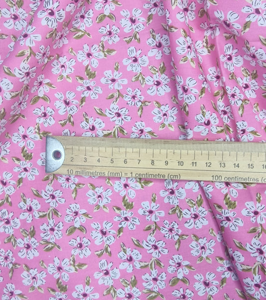 Daisy Pink Print 100% Cotton Poplin