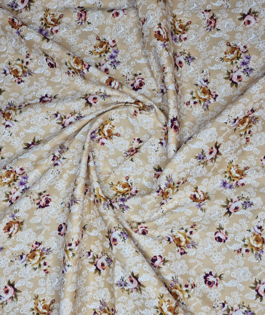Old Rose & Lace Print 100% Cotton Poplin