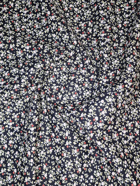 Vintage Flowers Black 100% Cotton Poplin