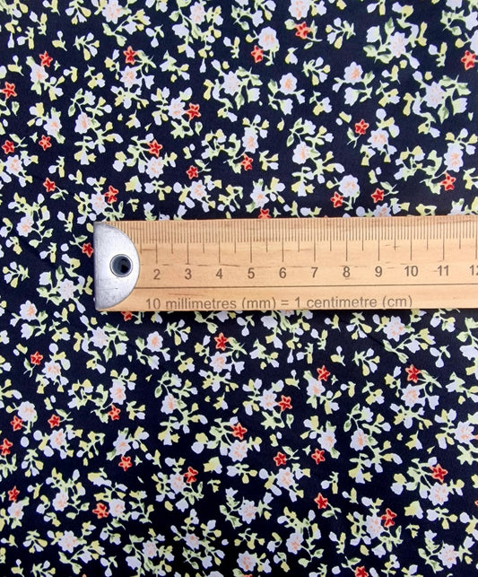 Vintage Flowers Black 100% Cotton Poplin