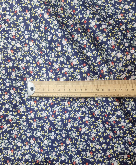 Vintage Flowers Navy 100% Cotton Poplin