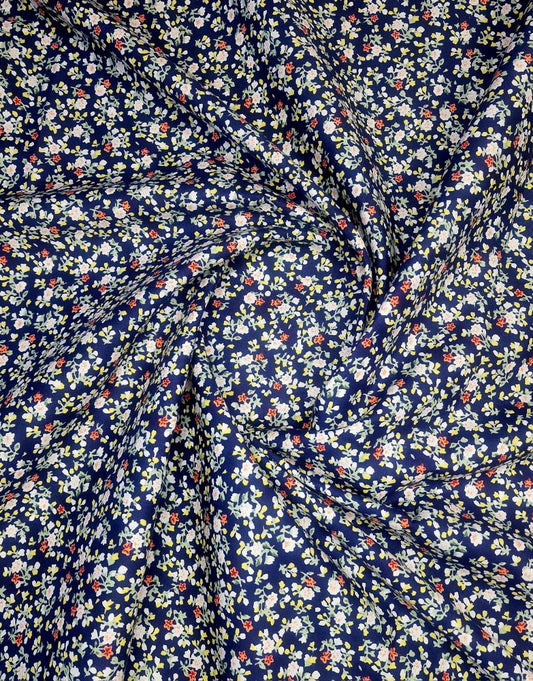Vintage Flowers Navy 100% Cotton Poplin