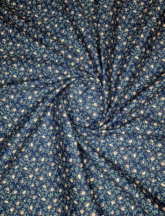 Regency Navy Flower 100% Cotton Poplin