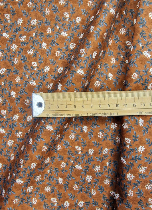 Regency Flower Brown 100% Cotton Poplin