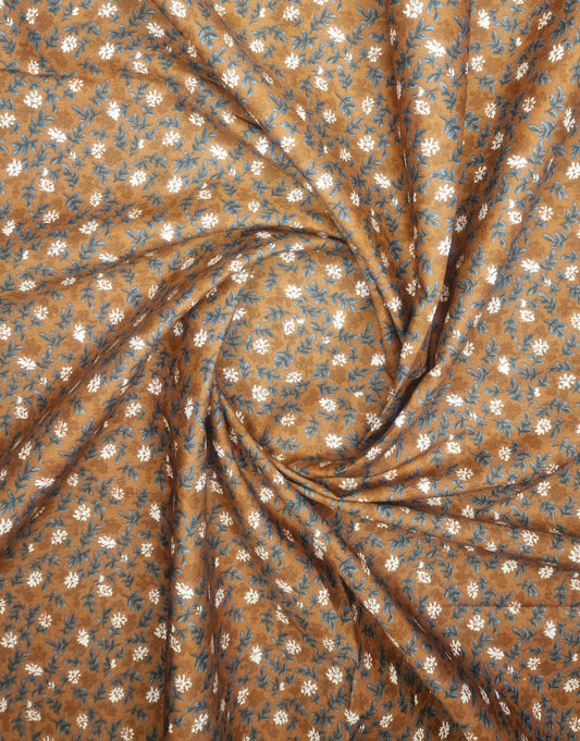 Regency Flower Brown 100% Cotton Poplin