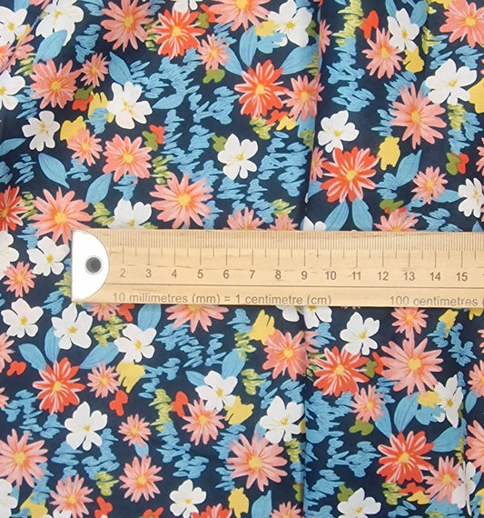 Daisy Prints Pink & Blue 100% Cotton Poplin