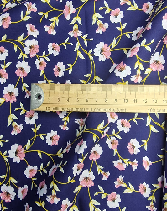 Trumpet Flowers Pink & White 100% Cotton Poplin