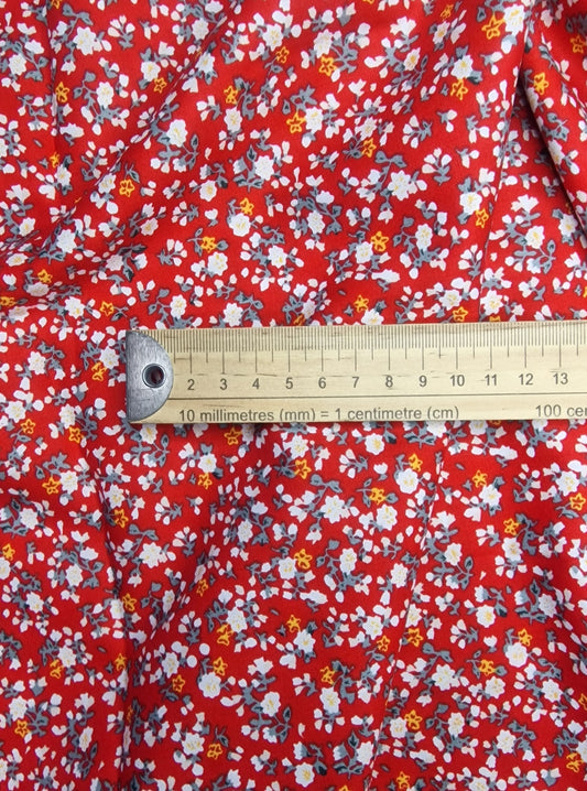 Vintage Flowers Red 100% Cotton Poplin