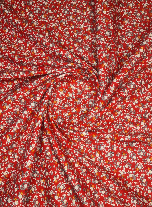 Vintage Flowers Red 100% Cotton Poplin