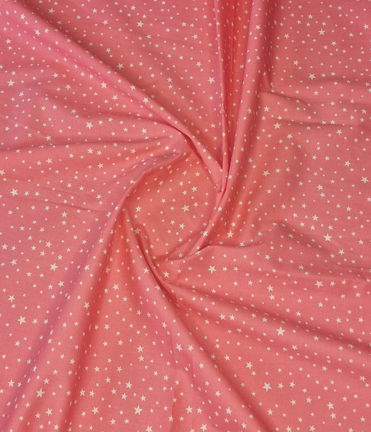 Stars Salmon Pink 100% Cotton Poplin