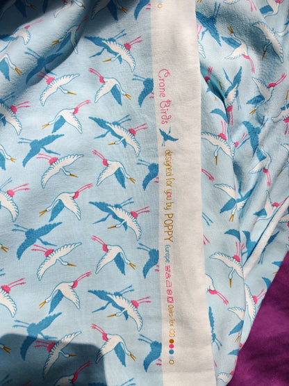 CRANE BIRDS – POPPY EUROPE BIRD PRINT COTTON ELASTANE JERSEY FABRIC – 152cm WIDE