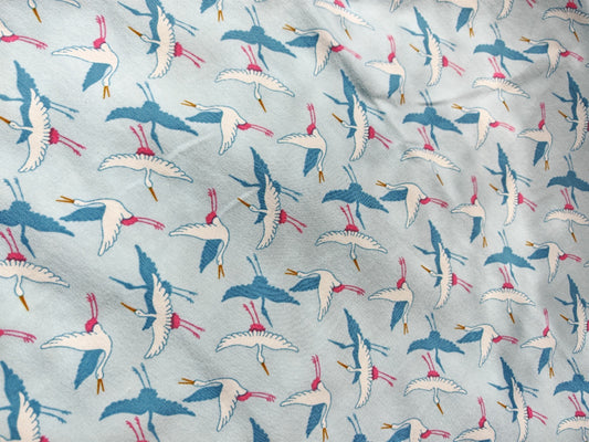 CRANE BIRDS – POPPY EUROPE BIRD PRINT COTTON ELASTANE JERSEY FABRIC – 152cm WIDE