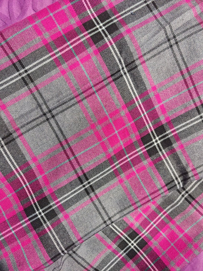 FUCHSIA REBELLION – PINK AND GREY FASHION POLYVISCOSE TARTAN FABRIC – 144cm WIDE