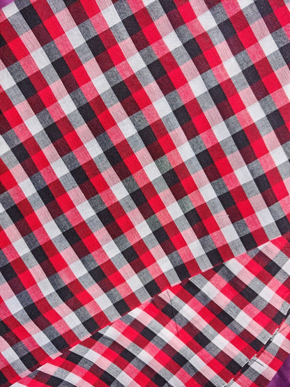 SCARLET CROSSROADS – RED CHECK MADRAS COTTON FABRIC – 142cm WIDE