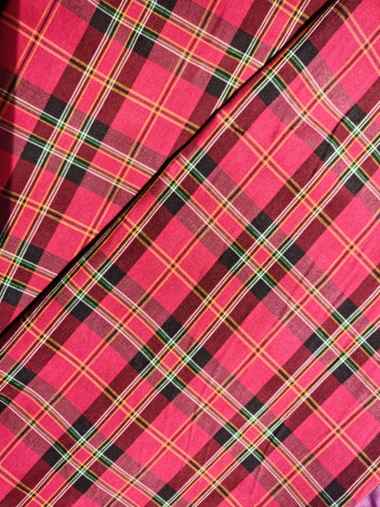 CRIMSON CROSSING – STRETCH MADRAS COTTON ELASTANE CHECK FABRIC – 142cm WIDE