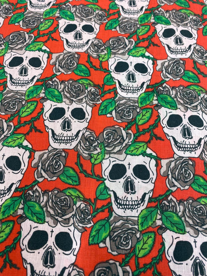 SKULLS & ROSES – HALLOWEEN POLYCOTTON FABRIC – 112cm WIDE