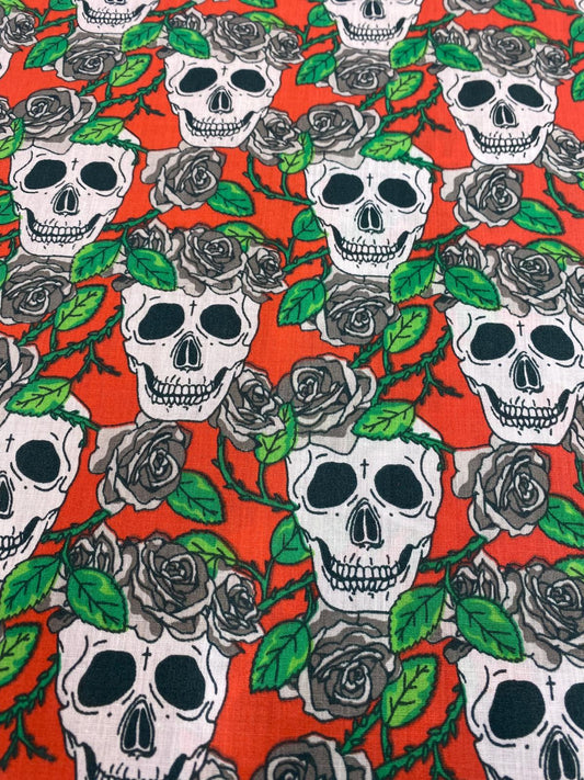 SKULLS & ROSES – HALLOWEEN POLYCOTTON FABRIC – 112cm WIDE