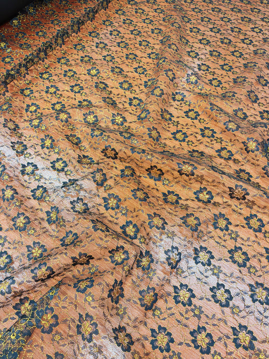 MIDNIGHT GARDEN – METALLIC FLORAL DRESS NET – 100% POLYESTER FABRIC – 111cm WIDE