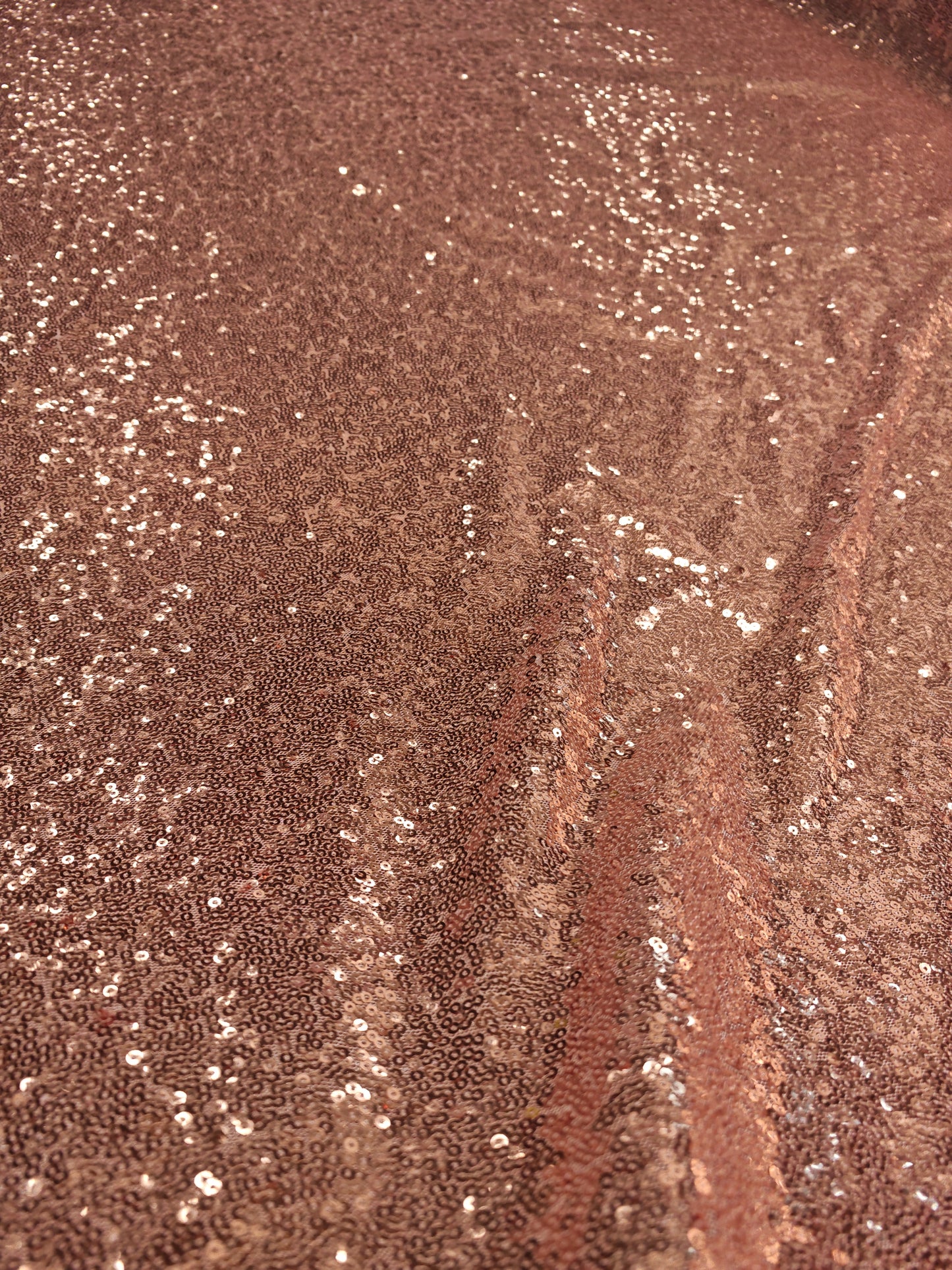 ROSE GOLD SEQUIN FABRIC – SEWN SEQUINS ON MESH – 144cm WIDE