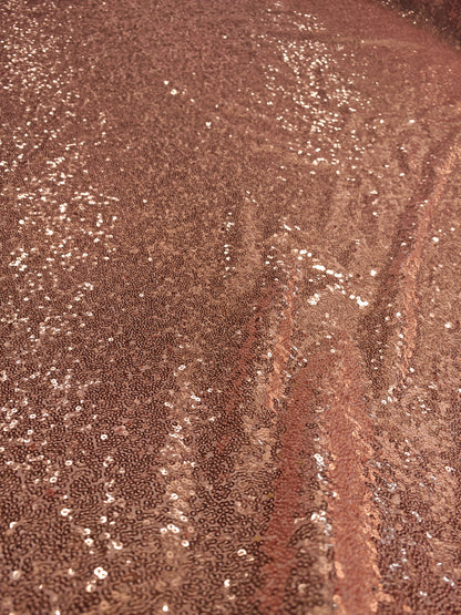 ROSE GOLD SEQUIN FABRIC – SEWN SEQUINS ON MESH – 144cm WIDE