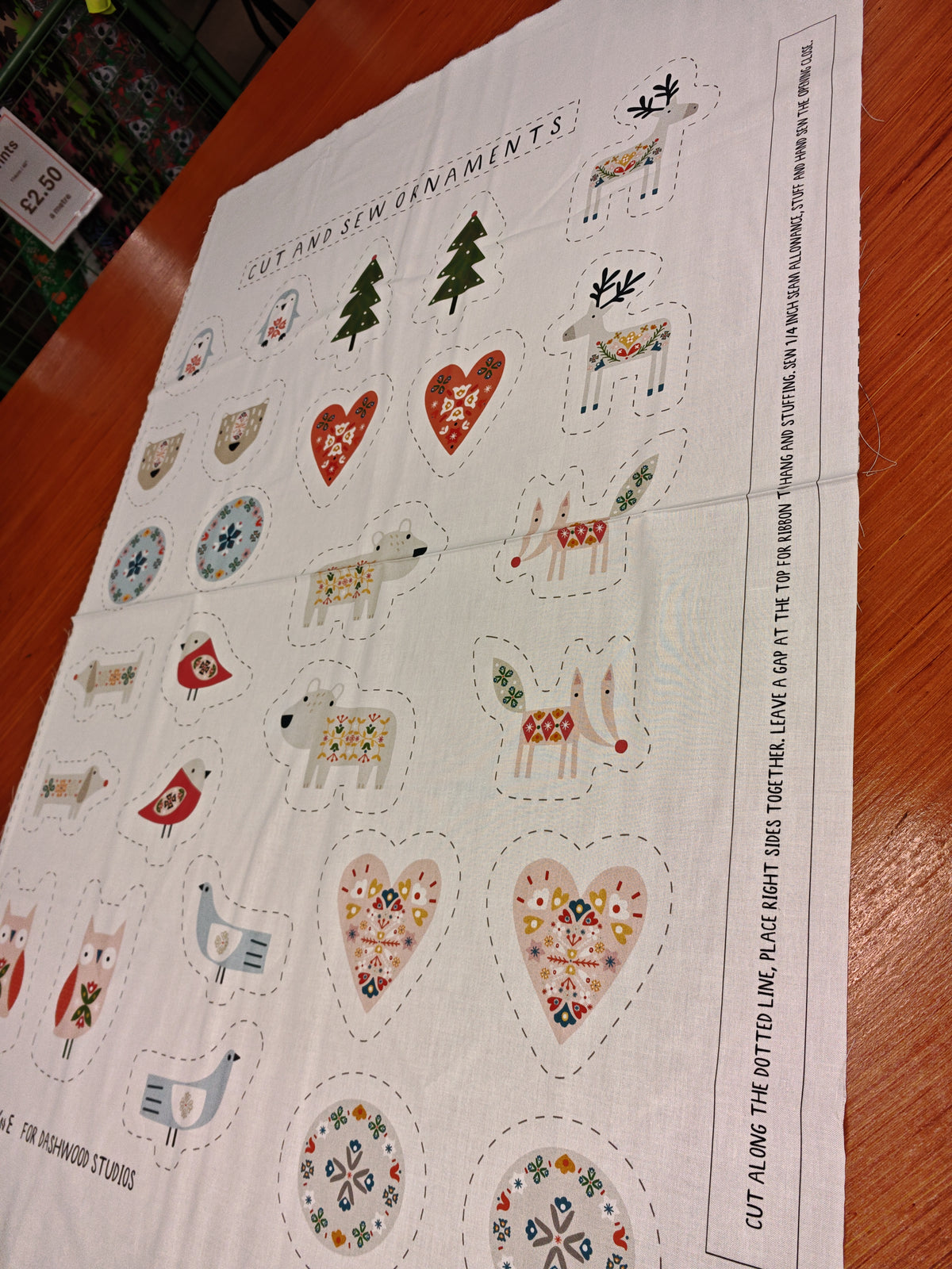 WINTER FOLK CUT & SEW CHRISTMAS ORNAMENT PANEL – SALLY PAYNE FOR DASHWOOD STUDIO – 100% COTTON – MAKES 14 ORNAMENTS