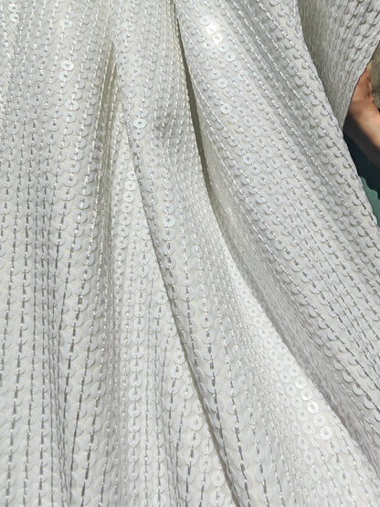 WHITE SEQUIN STRETCH JERSEY FABRIC – 152cm WIDE