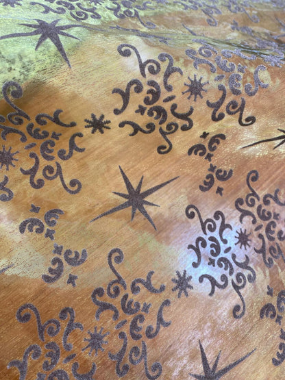 STARS & SCROLLS – PRINTED POLYESTER ORGANZA FABRIC – 150cm WIDE