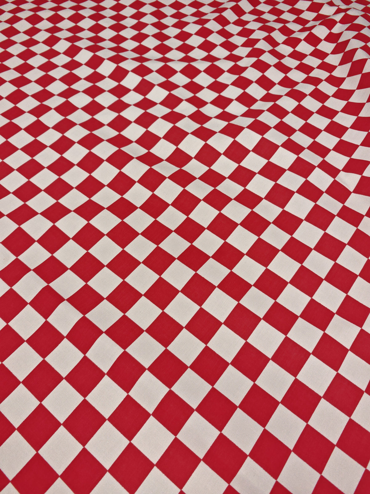 RACING RED – RED & WHITE CHECKERBOARD POLYCOTTON FABRIC – 150cm WIDE