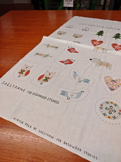 WINTER FOLK CUT & SEW CHRISTMAS ORNAMENT PANEL – SALLY PAYNE FOR DASHWOOD STUDIO – 100% COTTON – MAKES 14 ORNAMENTS