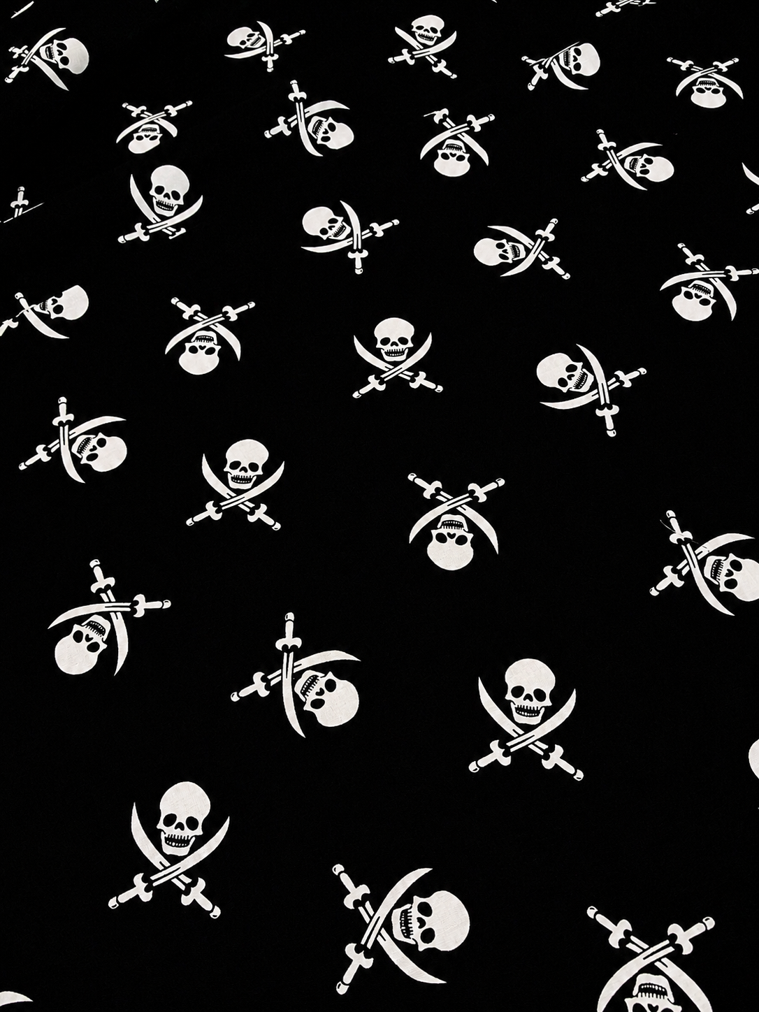 PIRATE SKULL – 100% COTTON FABRIC – BLACK & WHITE SKULL AND CROSSED SWORDS – 140cm WIDE