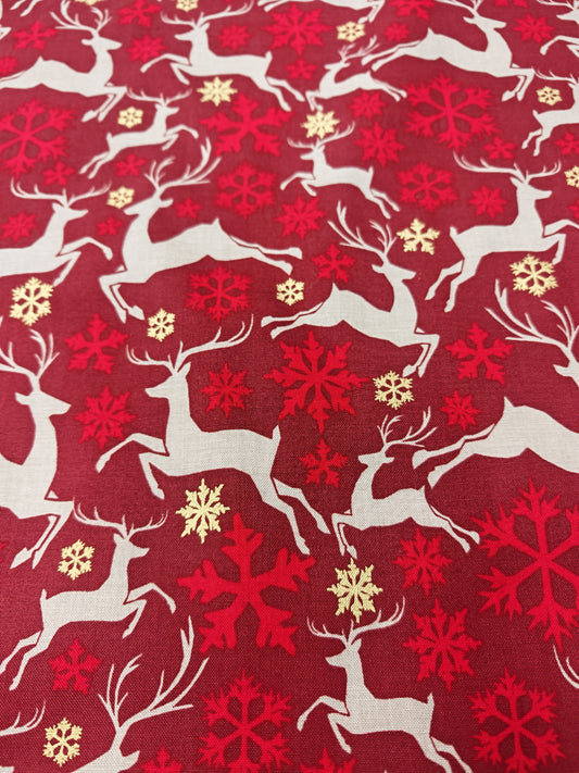 REINDEER SNOWFLAKE – CHRISTMAS 100% COTTON PRINT – 2 COLOURWAYS – 135–136.5cm WIDE