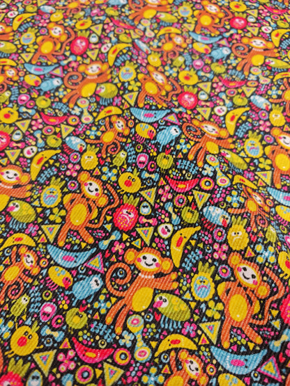 CHEEKY MONKEY – PRINTED COTTON BABY CORD FABRIC – 110cm WIDE