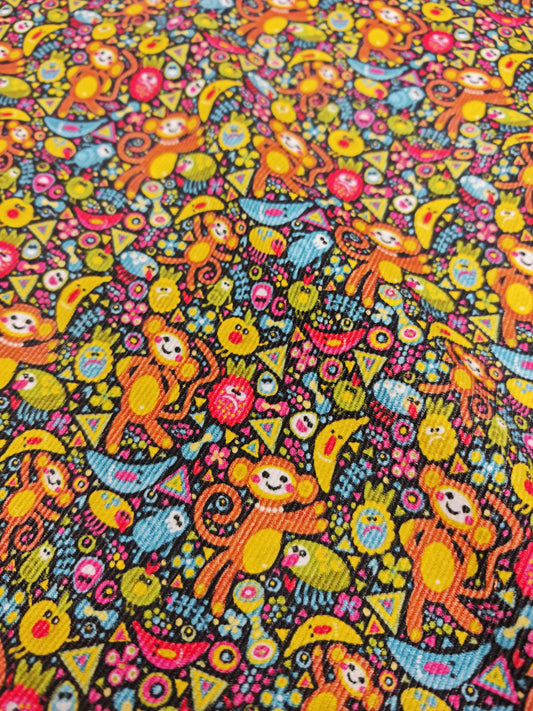 CHEEKY MONKEY – PRINTED COTTON BABY CORD FABRIC – 110cm WIDE