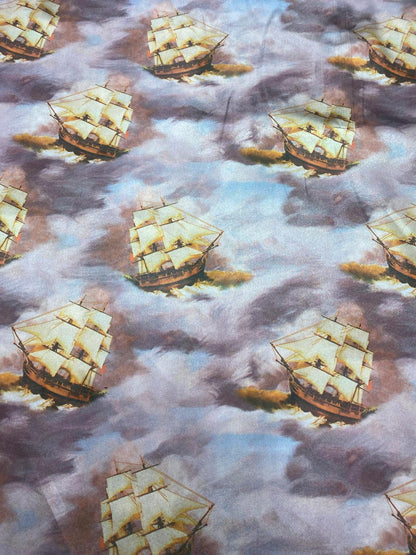 GALLEONS – PRINTED POLYESTER SATIN FABRIC – 148cm WIDE